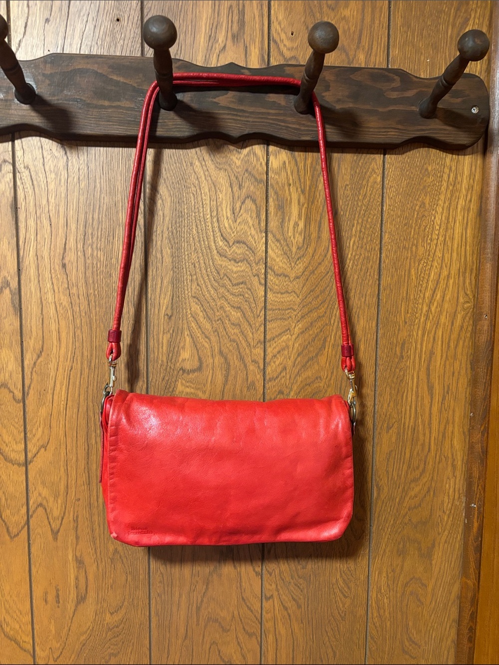 Vintage Stone Mountain Red Leather Shoulder Bag Or Crossbody